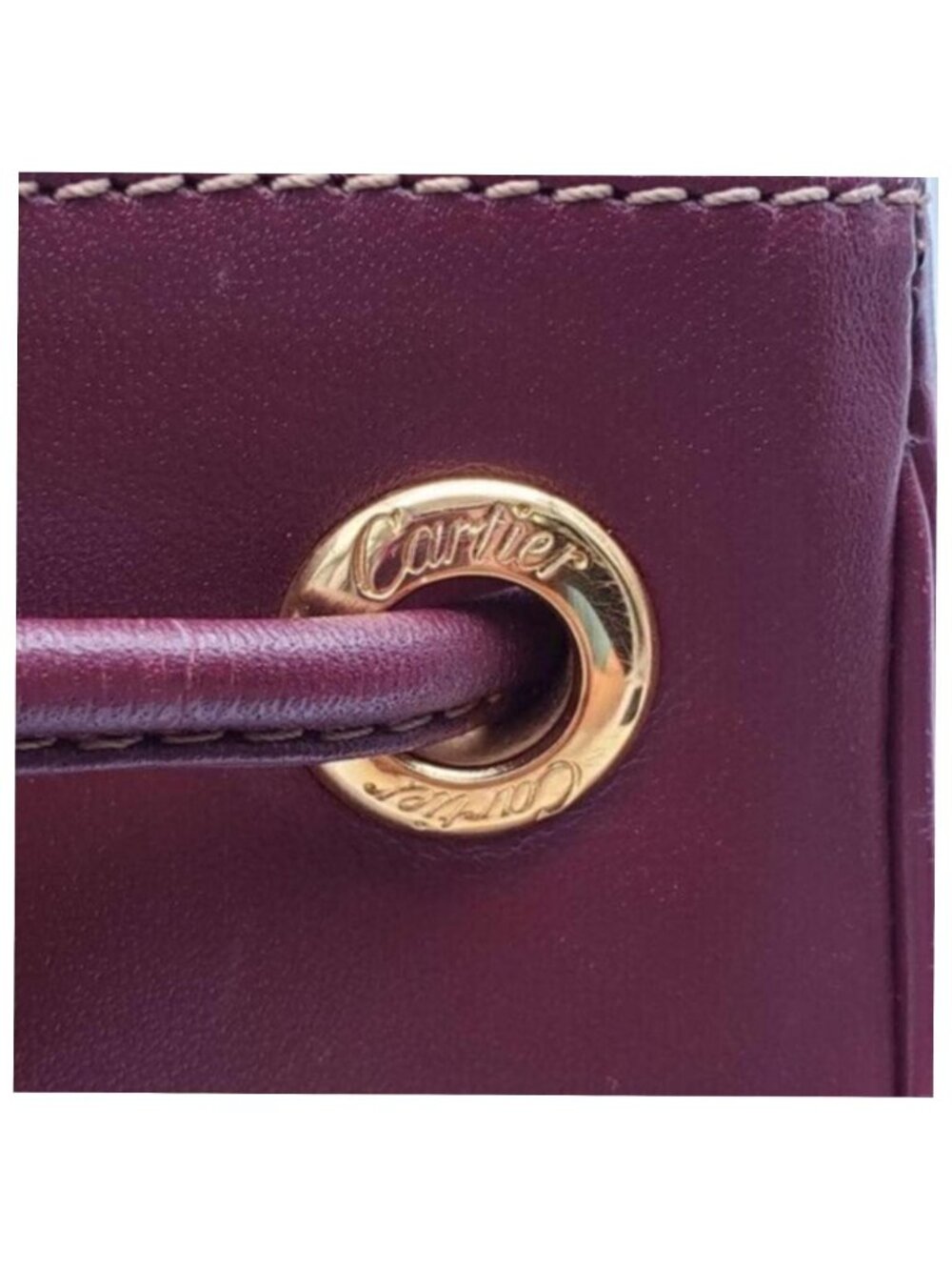 Authentic Cartier Burgundy Leather Bucket Bag Drawstring Crossbody - Picture 15 of 16